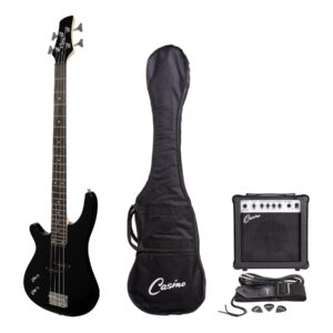 Casino CTB-24L-BLK ’24 Series’ Left Handed Tune-Style Electric Bass Guitar and 15 Watt Amplifier Pack