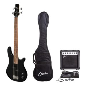 Casino CTB-24S-BLK ’24 Series’ Short Scale Tune-Style Electric Bass Guitar and 15 Watt Amplifier Pack