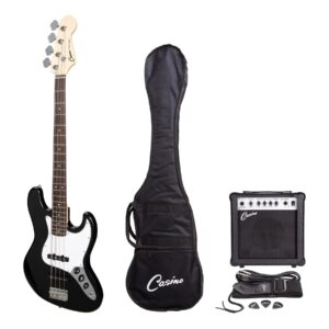 Casino CJB-21-BLK J-Style Electric Bass Guitar and 15 Watt Amplifier Pack