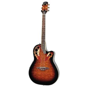 Martinez MRC-63-TSB ‘Flame Finish’ acoustic-electric roundback cutaway guitar in Tobacco Sunburst