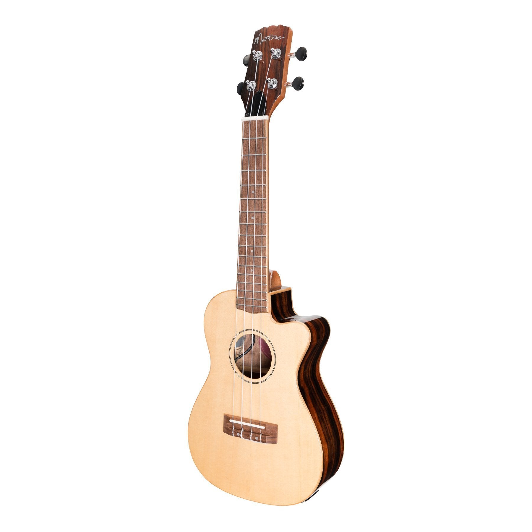 Martinez MSBC-7C-NGL 'Southern Belle 7 Series' Spruce Solid Top Electric Cutaway Concert Ukulele with Hard Case