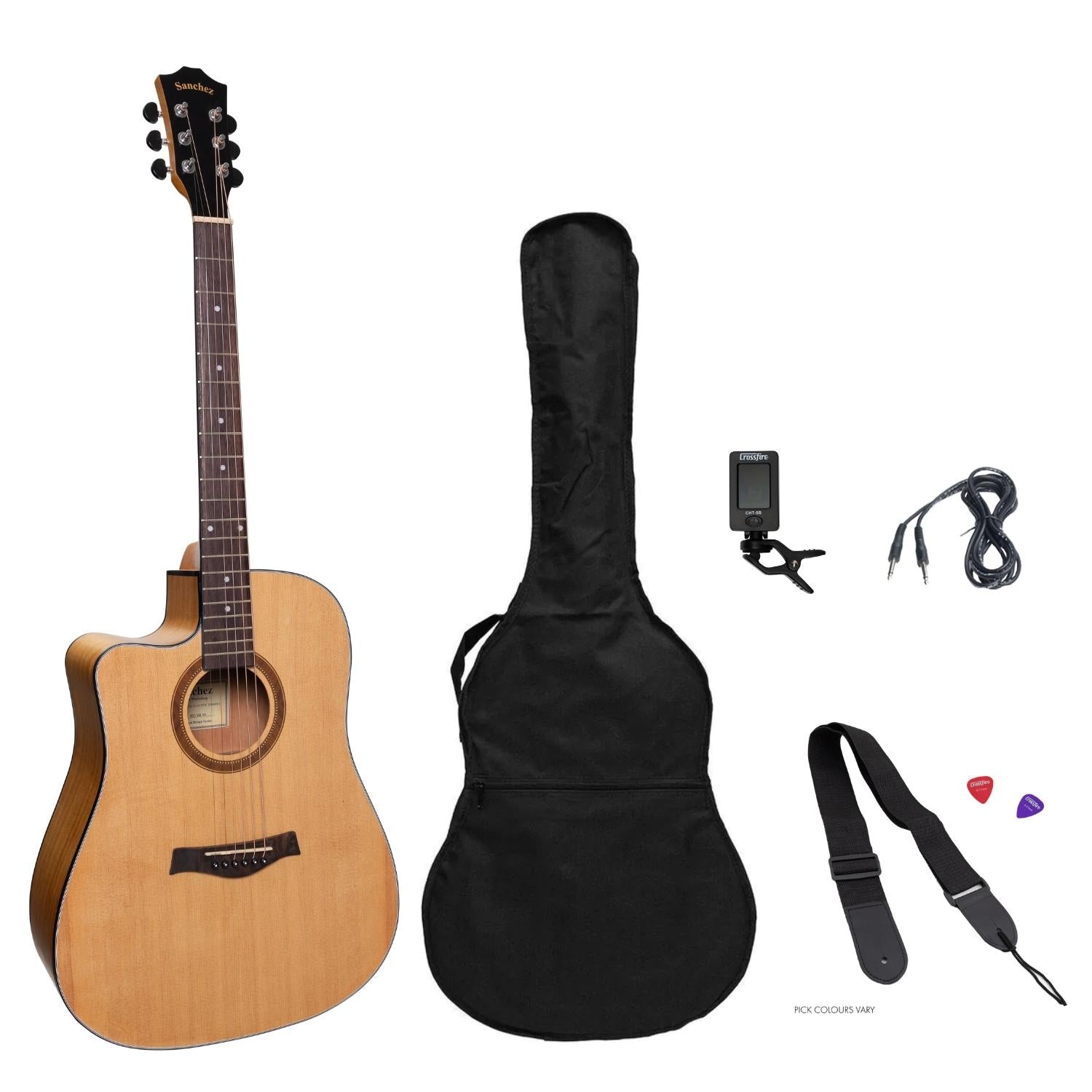 SCHEZ SP-D4L-S Left Handed Acoustic-Electric Dreadnought Cutaway Guitar Pack
