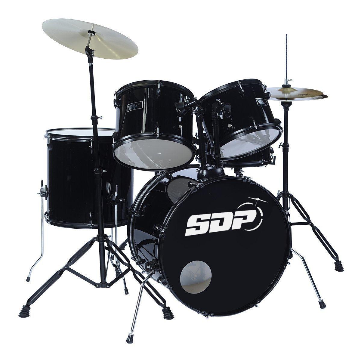 Sonic Drive SDP-BK12-BLK 5-Piece Rock Drum Kit with Bass Drum