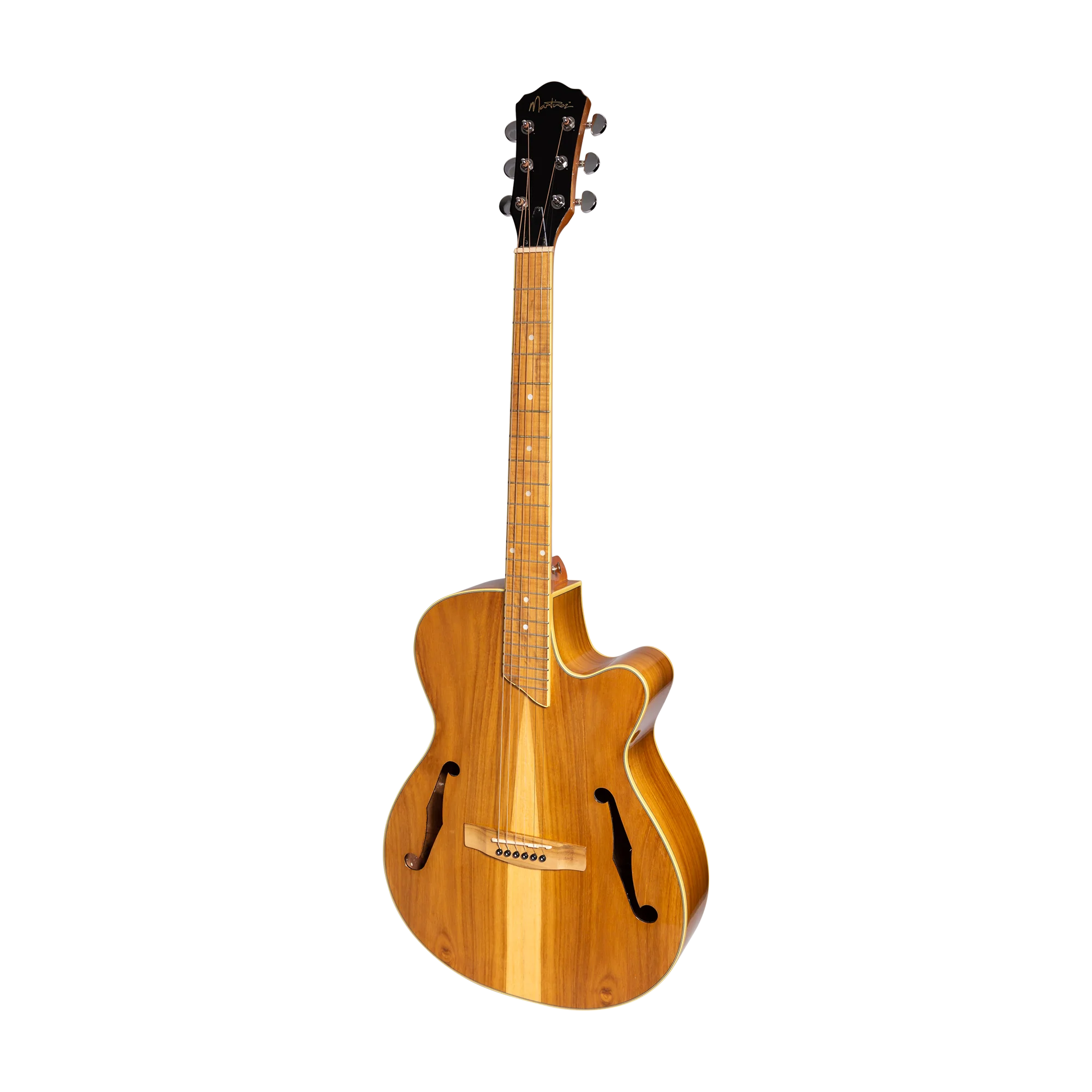 Martinez Jazz Hybrid Acoustic Gloss Small Body Cutaway Guitar (Jati-Teakood)