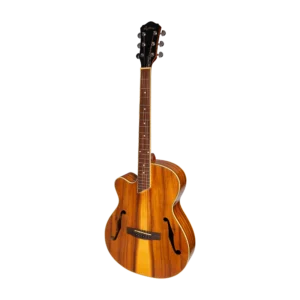 Martinez Left Handed Jazz Hybrid Gloss Acoustic-Electric Cutaway Guitar (Koa)