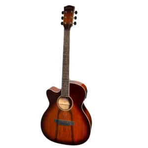 Martinez ’31 Series’ Daowood Small Body Left Handed Acoustic-Electric Cutaway Guitar (African Brownburst)