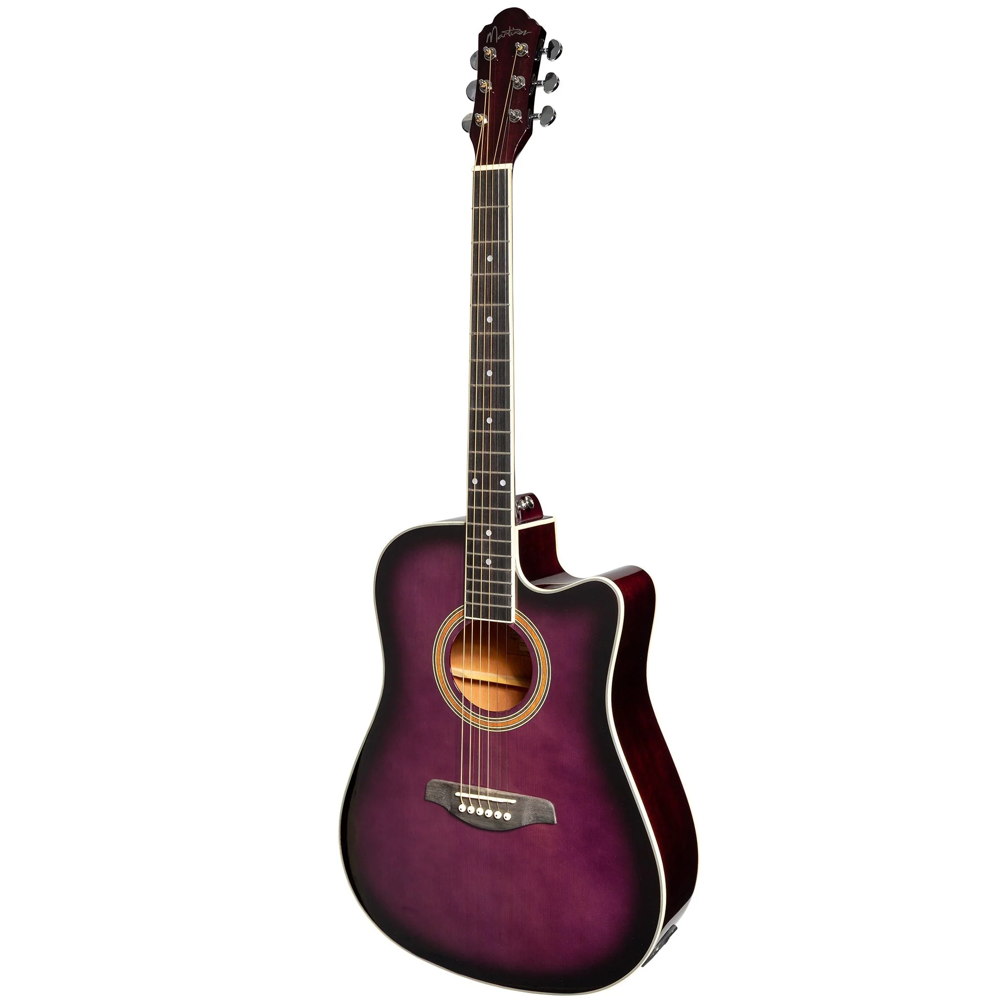 Martinez '41 Series' Dreadnought Acoustic Guitar. Cut-away Gloss Finish (Gloss Purple Burst)