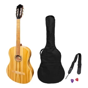 Martinez ‘Slim Jim’ Full Size Electric Classical Guitar Pack with Pickup/Tuner (Jati-Teakwood)